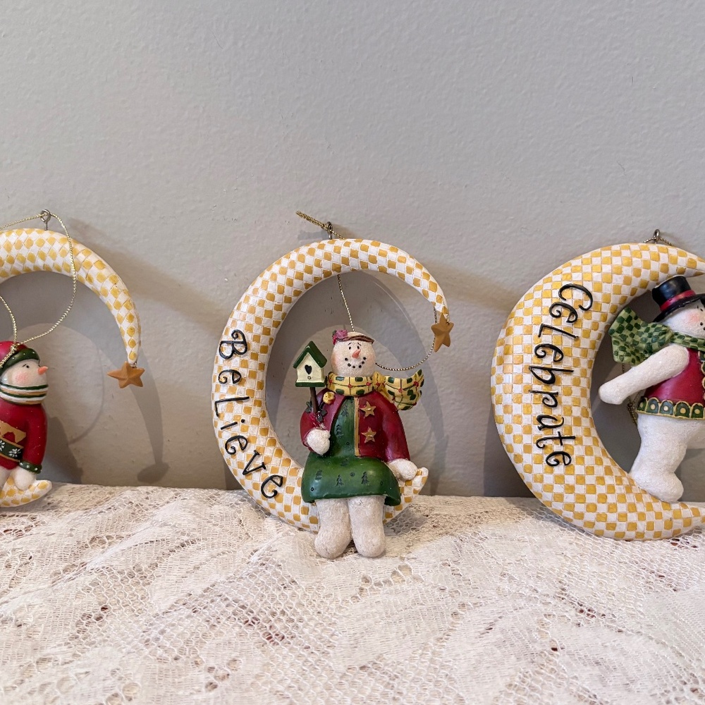 THREE CHRISTMAS MOON ORNAMENTS DESIGNED BY DEB STRAIN